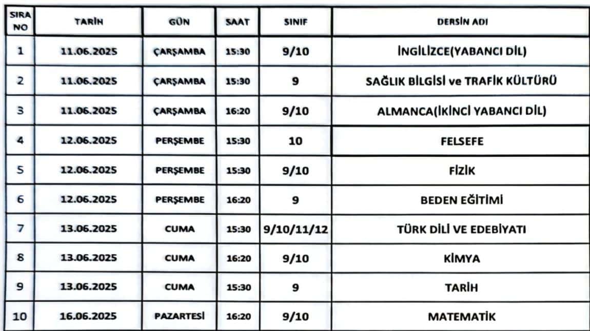 Yıl Sonu Sorumluluk Sınavları
